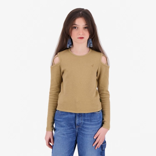 T-shirt côtelé fille avec épaules dénudées