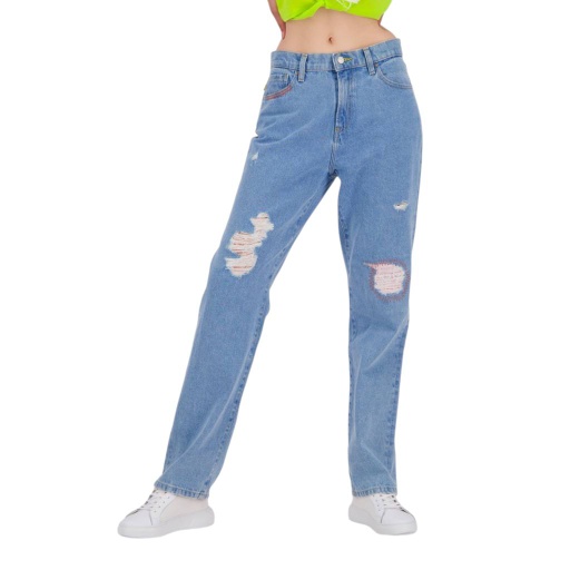 Mid-waist straight jeans femme avec patch et repair work - MADIHA