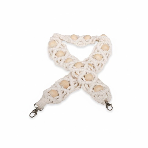 Bandoulière macramé  avec perles en bois - Jeans Bleu Clair