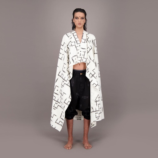 Safseri unisexe en jeans IMPRIME  كون كيما انتي  HEAVY PRINT AND LASER - TUNIS FASHION WEEK 2024 - Blanc