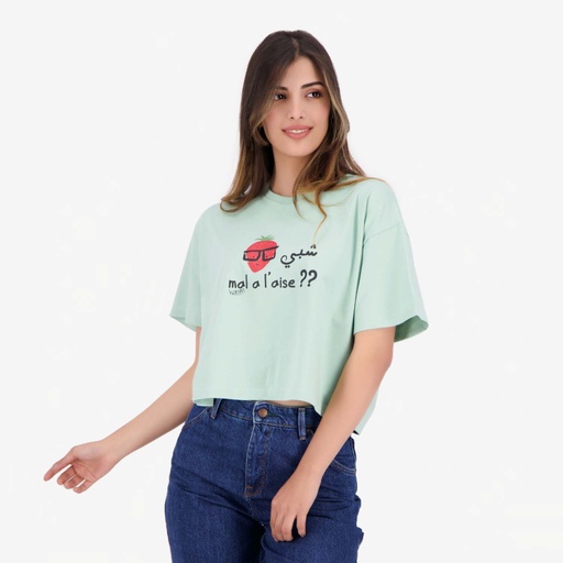 T-shirt sur taille femme manches courtes  شبي FRAISE MAL A L'AISE ??