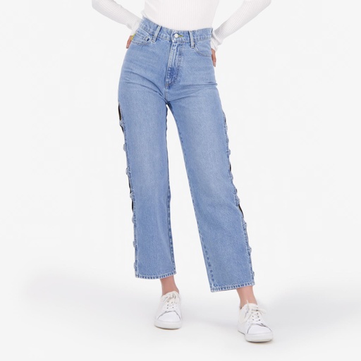 Ribcage femme avec passant croisée en jeans - RAYA 2.0