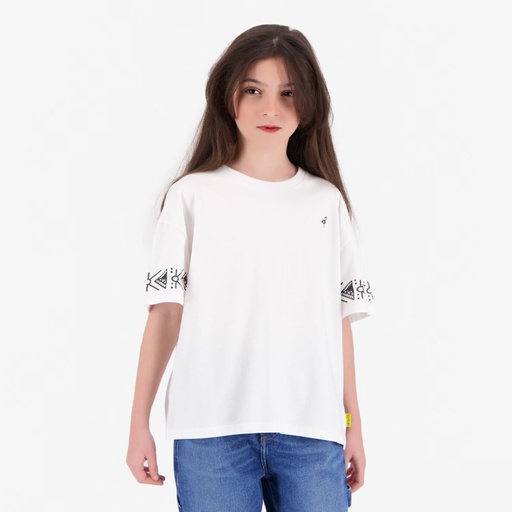 T-shirt oversized fille manches courtes avec des formes aux manches