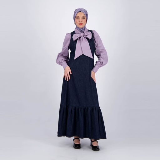 Robe maxi femme avec volant en bas en jeans -BOCHRA