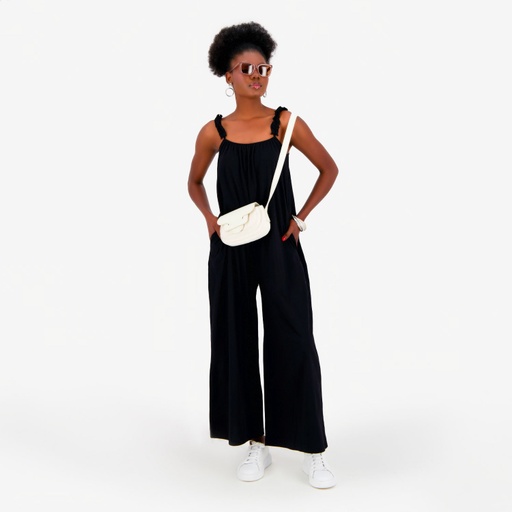 Combinaison femme avec bretelles à volant - Jeans Bleu Clair