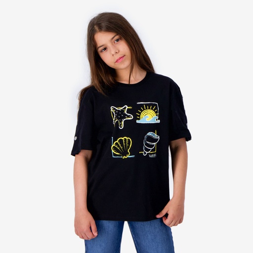 T-shirt fille manches courtes avec boutons pression  COQUILLAGES