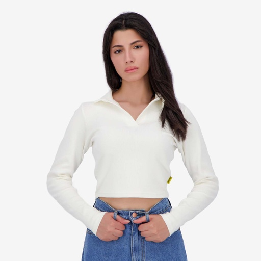 Polo côtelé femme manches longues