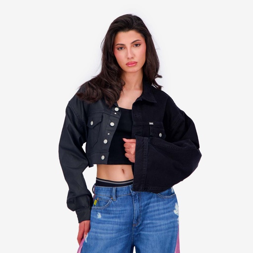 Upcycling cropped jacket femme bi-couleur KINDA V1