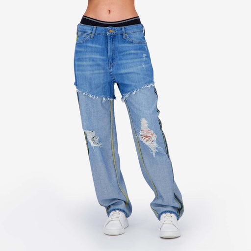 Upcycling straight jeans femme bi-couleur - SARRA