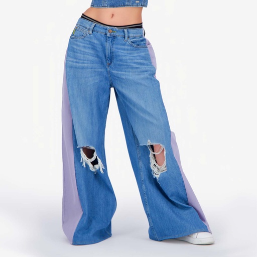 Upcycling wide leg jeans femme bi-couleur - WIDED