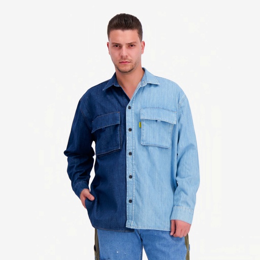 Upcycling chemise workwear homme en jeans bi-couleur - WAAD V1