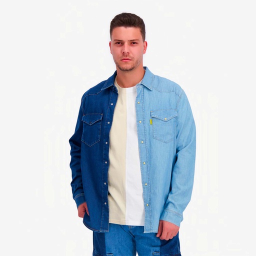 Upcycling chemise western homme en jeans bi-couleur - SHEMS V1
