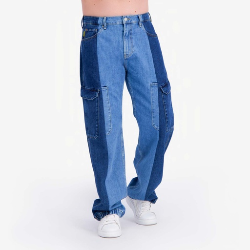 Upcycling cargo homme en jeans bi-couleur - KAMIL 2.0