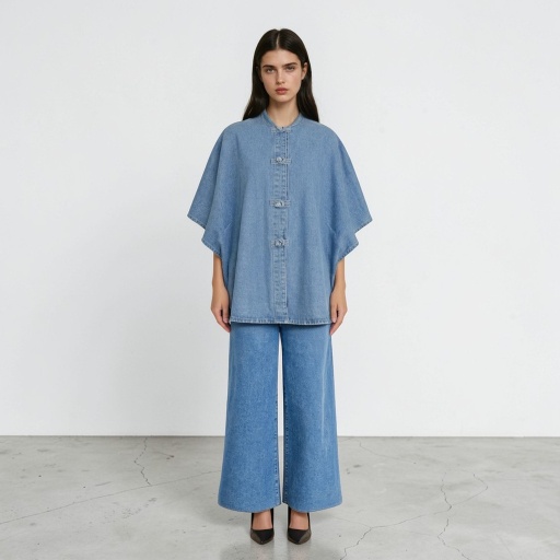 Poncho femme - ZINA - Jeans Bleu Foncé