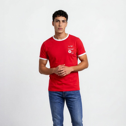 T-shirt unisexe manches  courtes contrasté  تونس تجمعنا