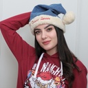 BONNET EN JEANS AVEC FOURRURE ET BRODERIE BONNE ANNEE