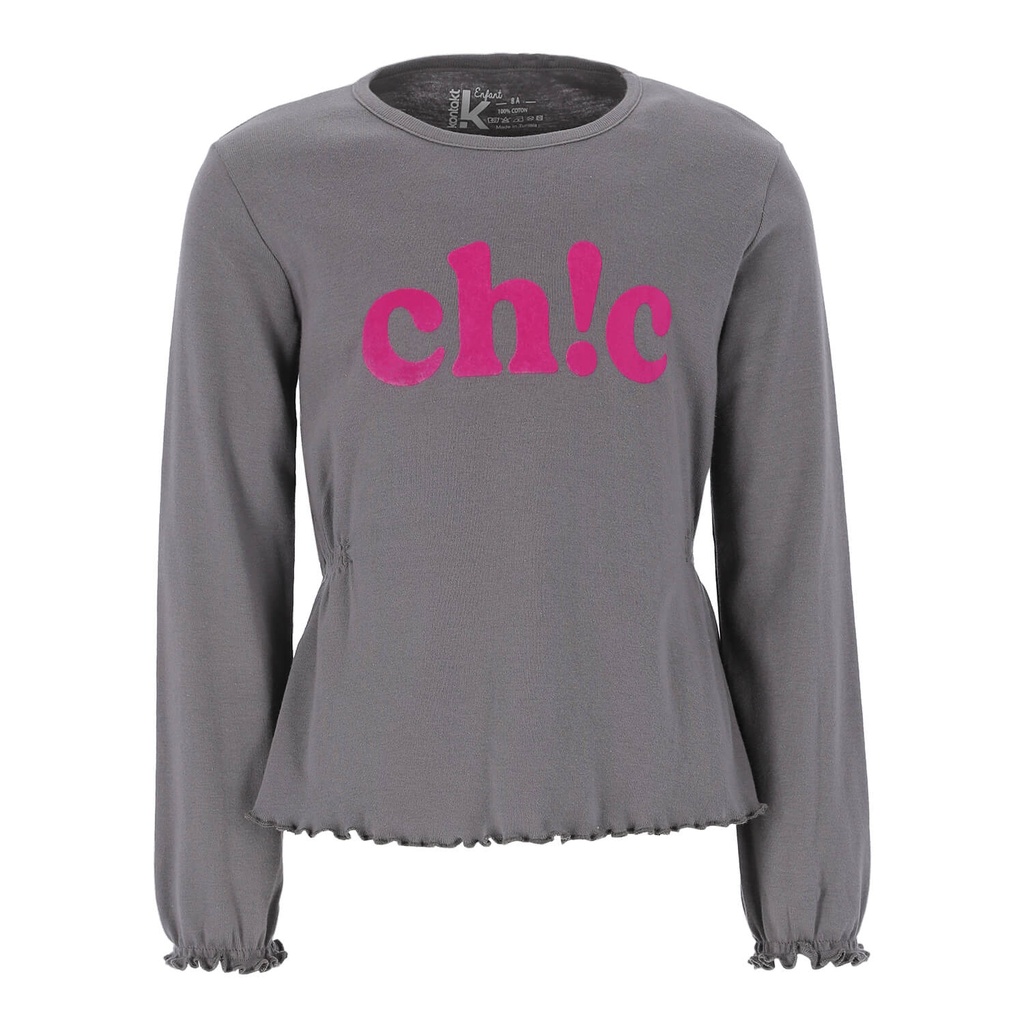 T-shirt fille côtelé manches longues froncé sur le côté CHIC