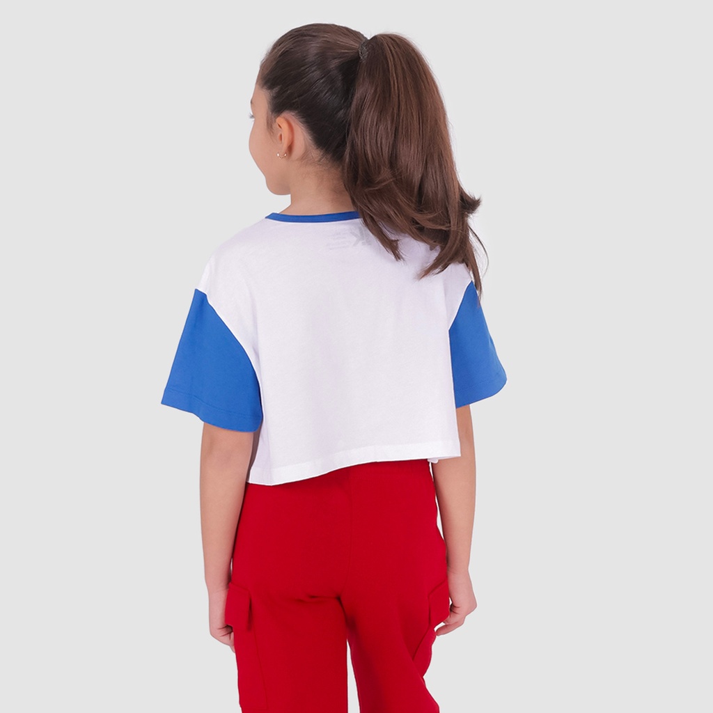 T-shirt crop fille avec manches contrastées et broderie