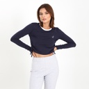 T-shirt crop femme manches longues avec cordon de serrage et broderie