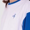 T-shirt crop fille avec manches contrastées et broderie