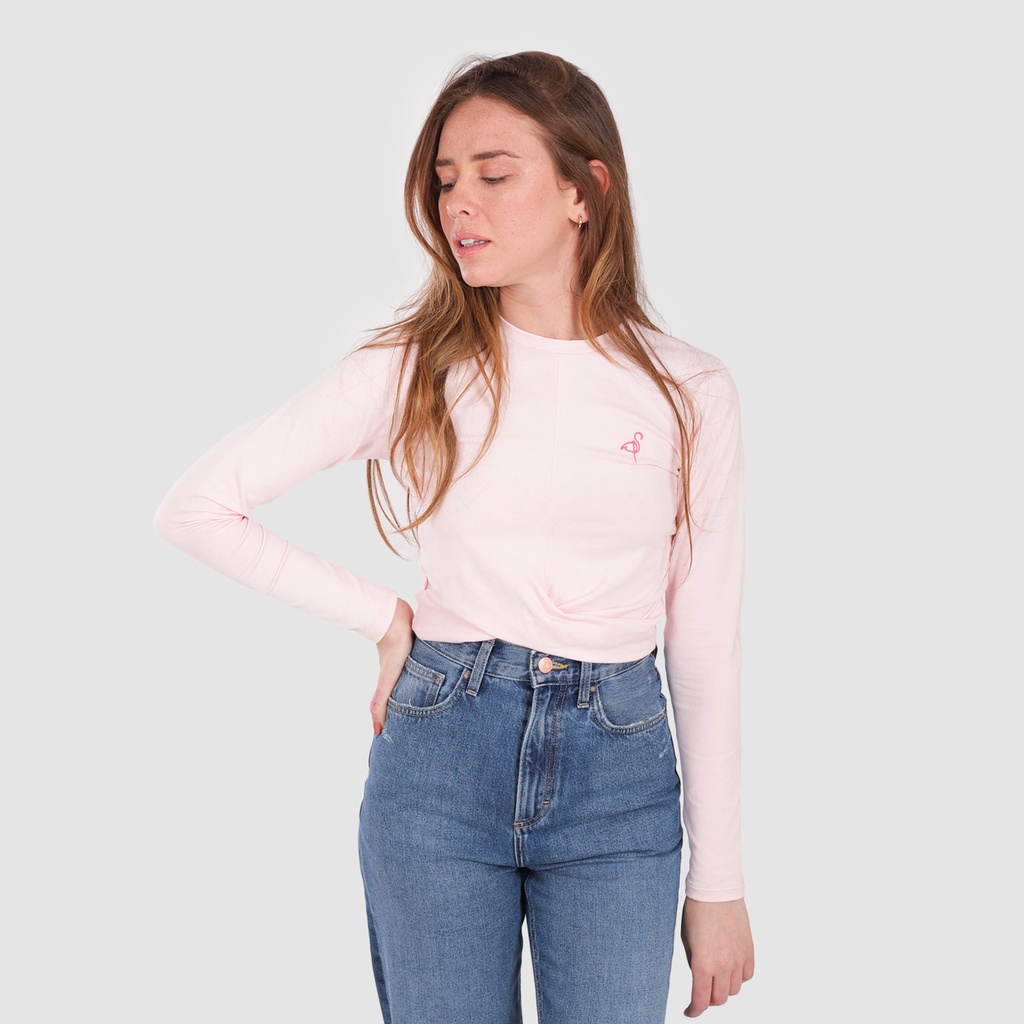 T-shirt femme nouée manches longues avec broderie