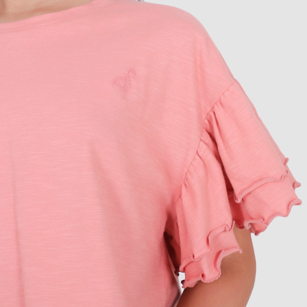 T-shirt crop fille manches courtes avec volant