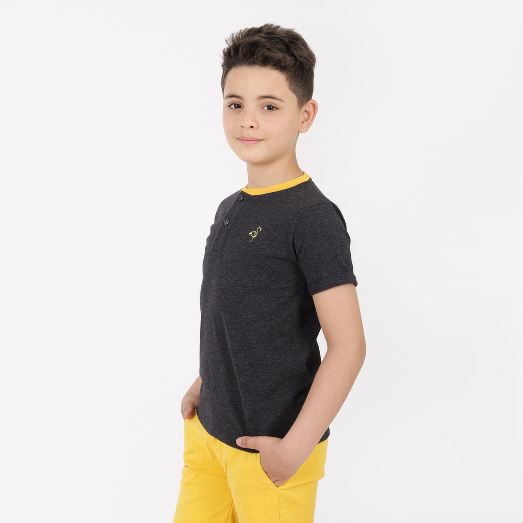 T-shirt garçon manches courtes col constraté et broderie