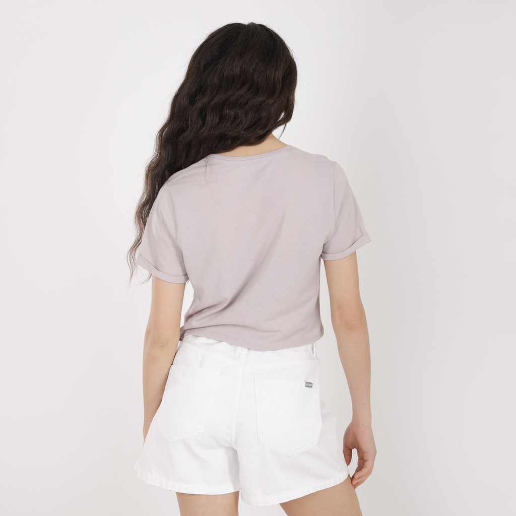 T-shirt crop femme manches courtes col V FLEUR