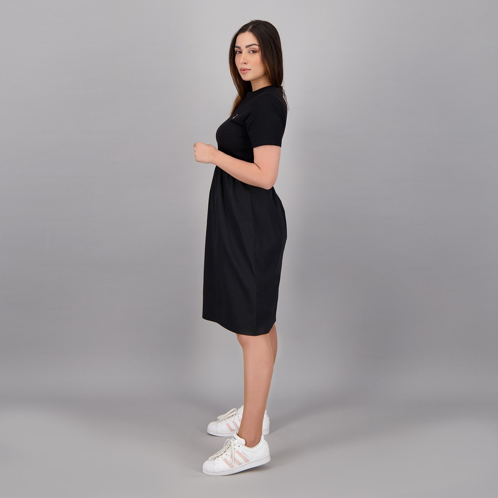 Robe midi femme manches courtes bi-matières