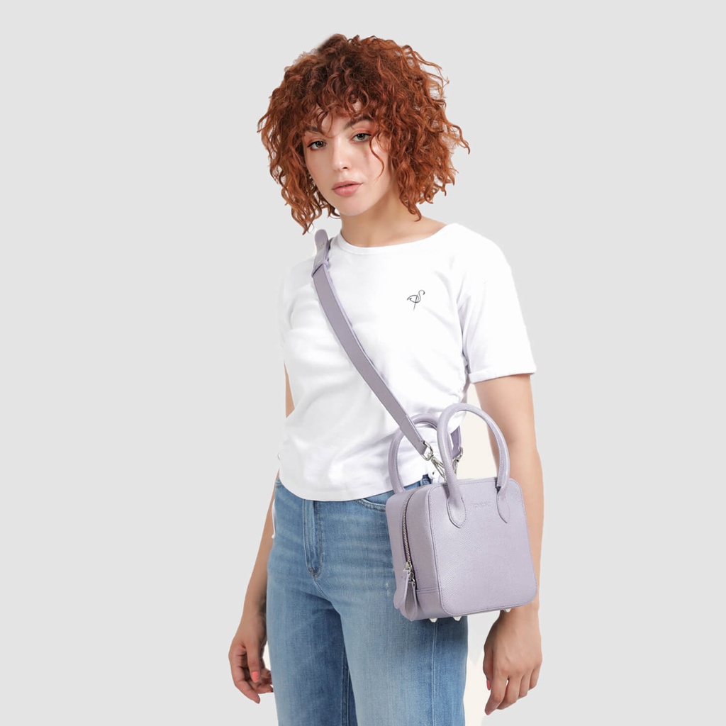 Sac carré en cuir avec bandoulière amovible - DONIA