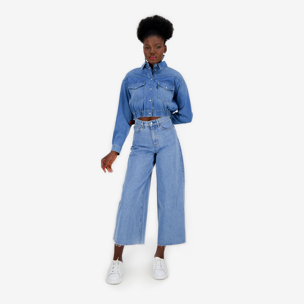 Cropped chemise western femme en jeans - SHERAZADE