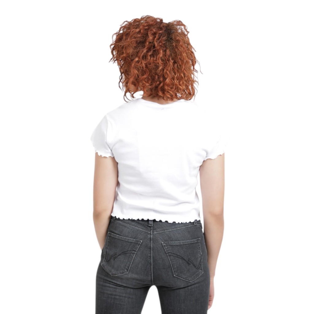 T-shirt crop côtelé femme manches courtes MISS CATASTROPHE