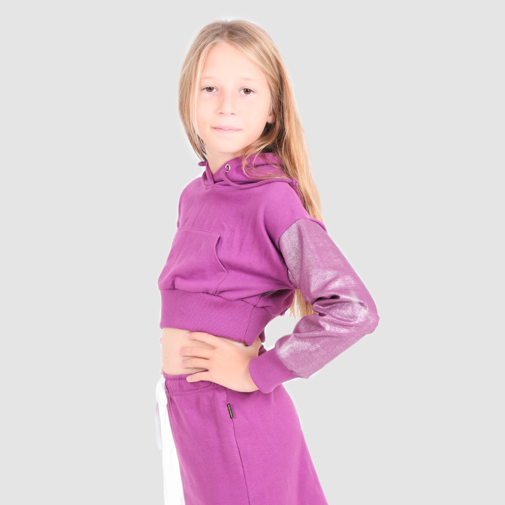 Hoodie crop fille avec effet metallique sur les manches