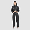 Straight jeans femme effet cuir -SARRA