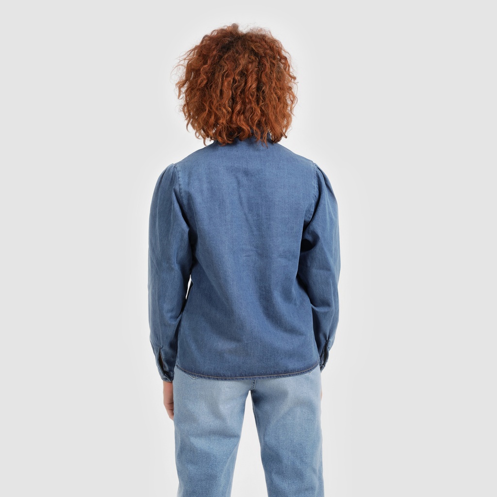 Blouse femme col tunisien en jeans- TAMIMA