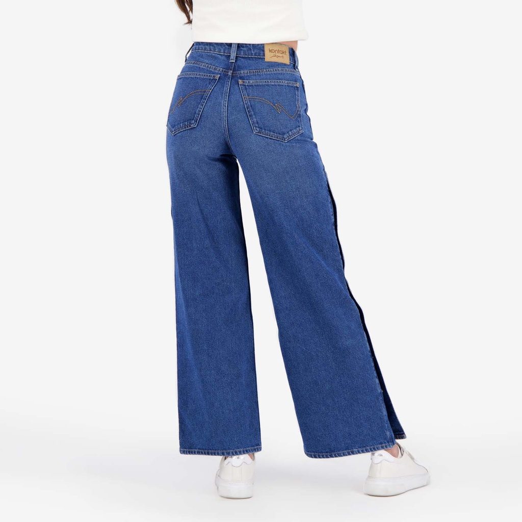 Wide leg jeans femme avec boutons pressions - WIDED