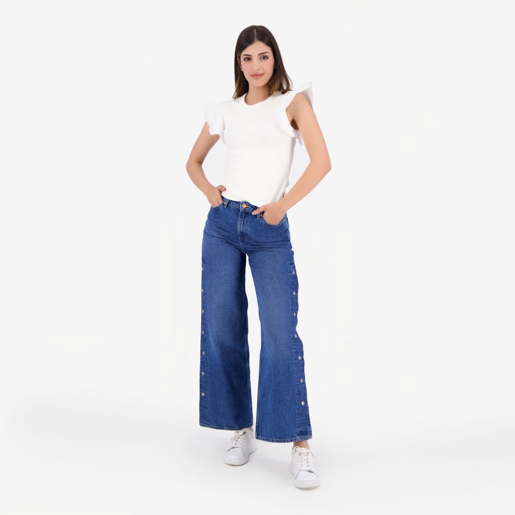 Wide leg jeans femme avec boutons pressions - WIDED