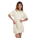 Robe femme manches courts avec ceinture à la taille et broderie