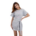 Robe femme manches courtes avec ceinture à la taille كل ساعة و علمها