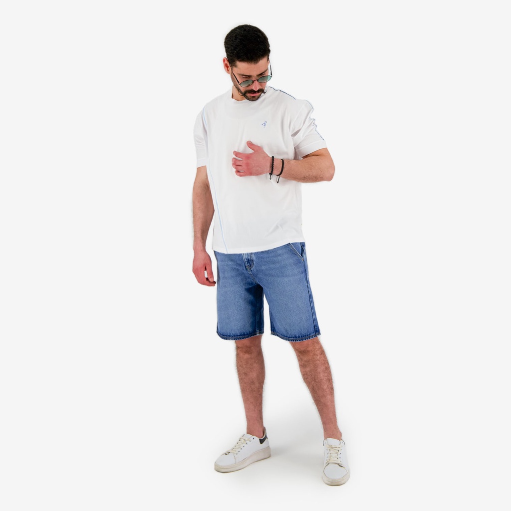 T-shirt oversized homme manches courtes avec piping et broderie