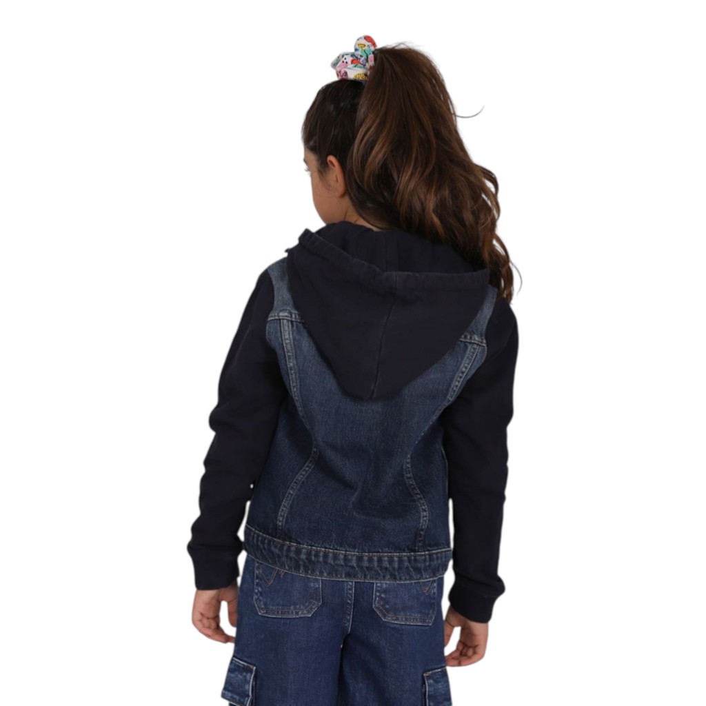 Veste unisexe en jeans avec manches et capuche en molleton