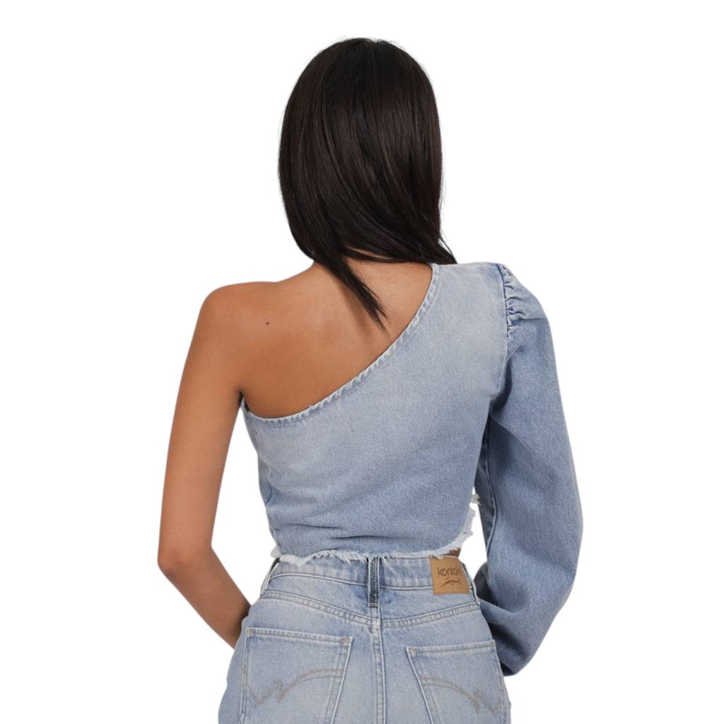 Top femme asymétrique en jeans - TAHIYA