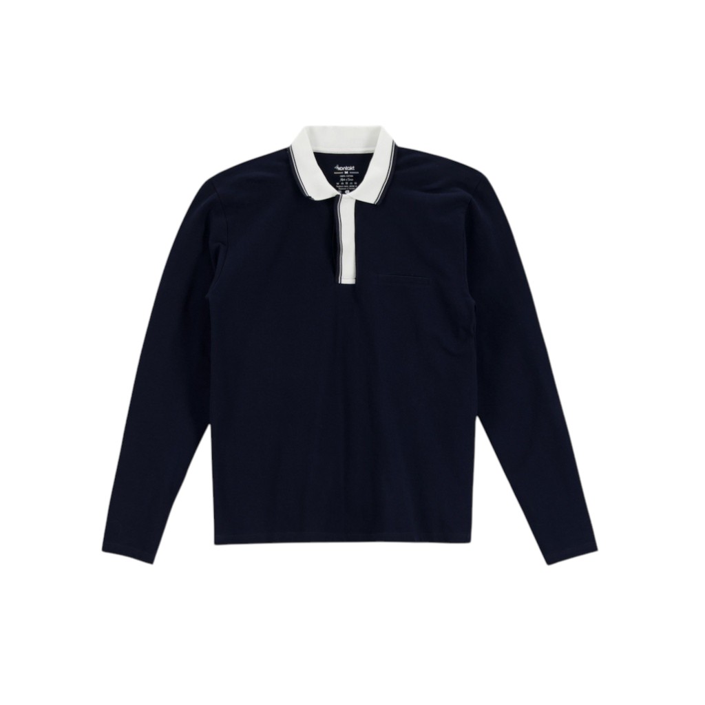 Polo homme manches longues avec poche passepoilée