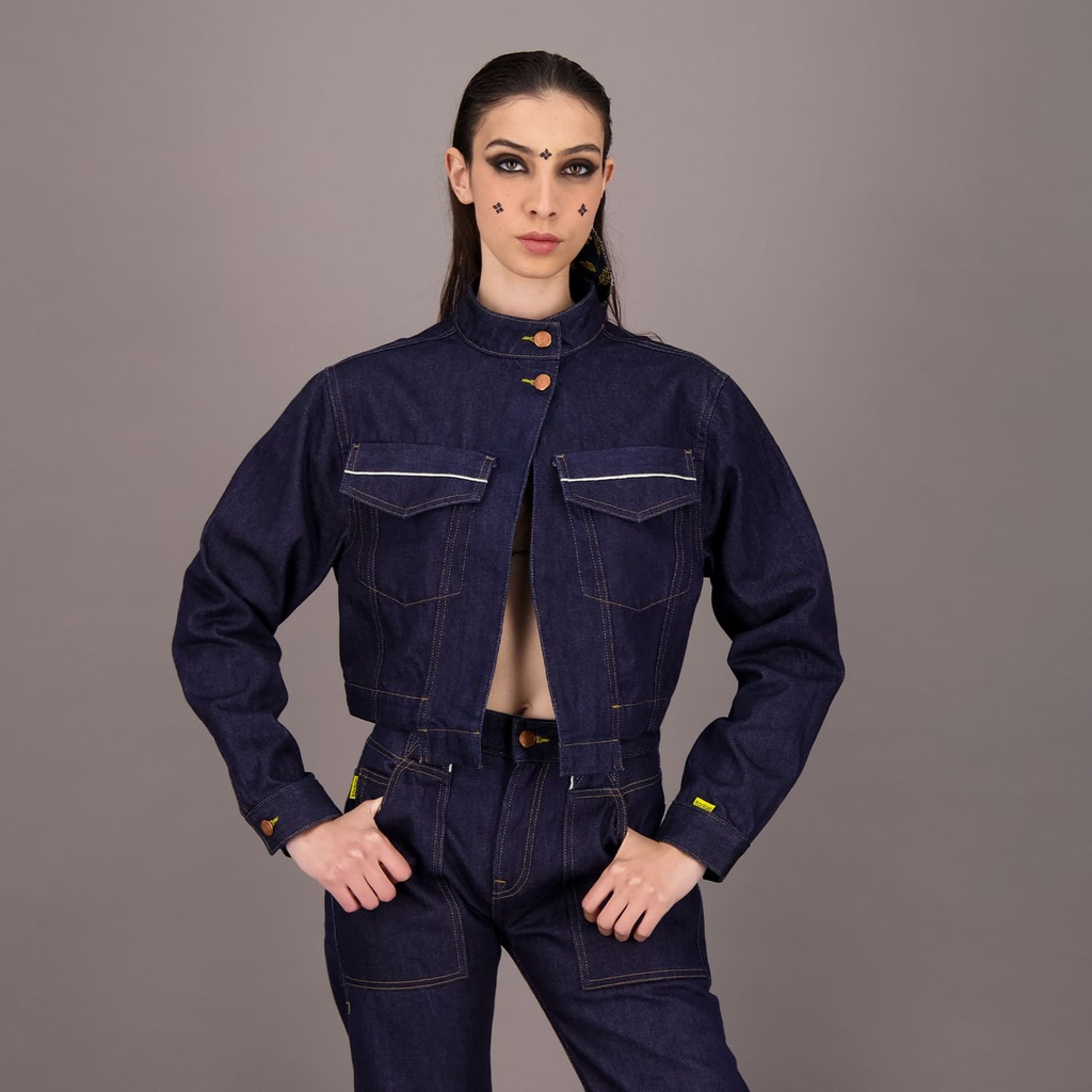 Cropped jacket unisexe selvedge avec fermeture décalée en jeans Selvedge And Raw Look TNFW"