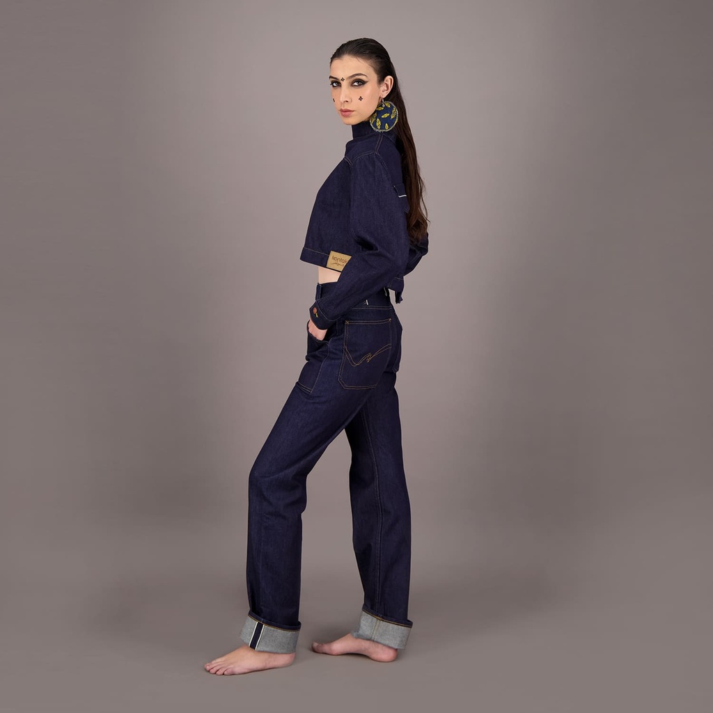 Cropped jacket unisexe selvedge avec fermeture décalée en jeans Selvedge And Raw Look TNFW"