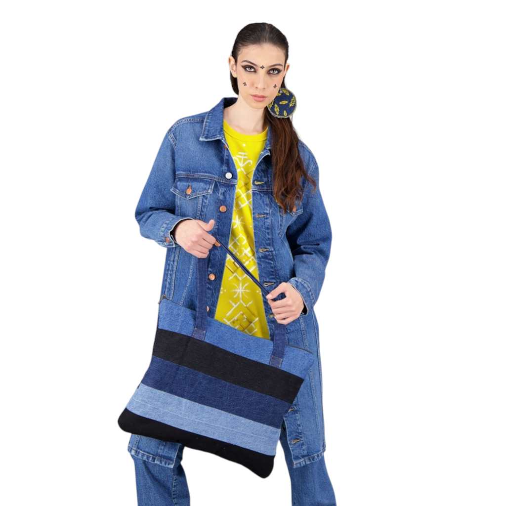 Coussin &amp;Tote bag format 49/39 en jeans Modular TNFW