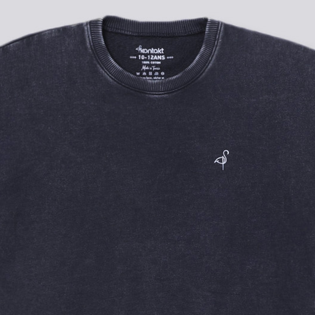 Sweat garçon manches courtes délavé avec logo