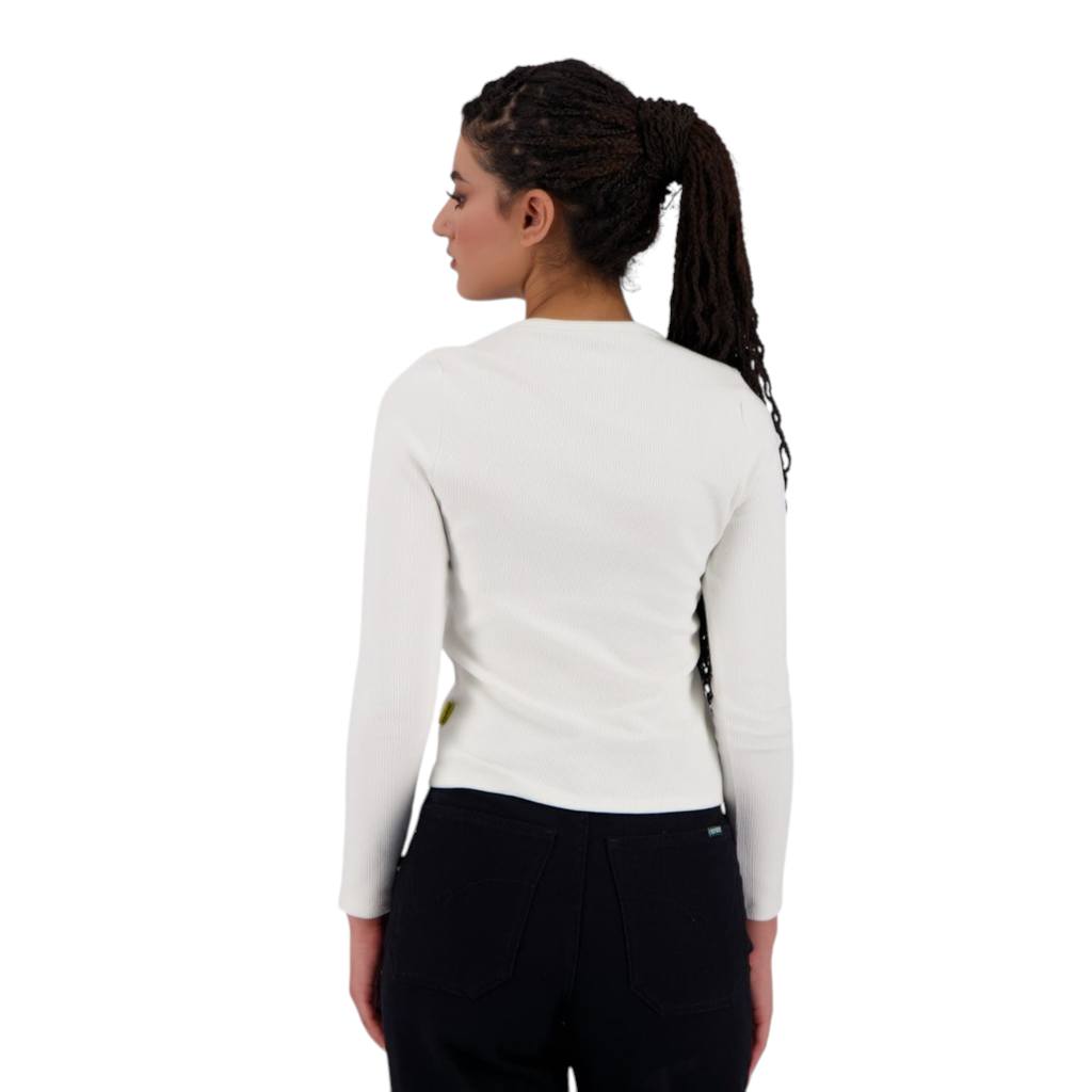 T-shirt côtelé femme manches longues avec cut out fleur