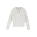 T-shirt côtelé femme manches longues avec cut out fleur