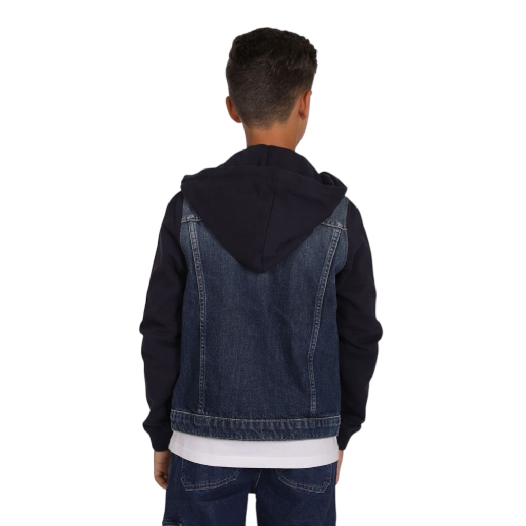 Veste unisexe en jeans avec manches et capuche en molleton
